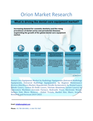 Dental Care Equipment Market: Global Market Size, Industry Growth, Future Prospects, Opportunities and Forecast 2019-202