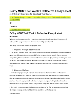 DeVry MGMT 340 Week 1 Reflective Essay Latest