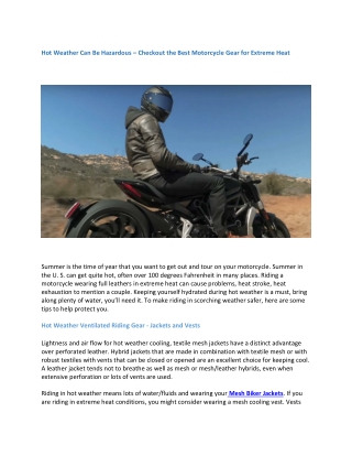 Best Motorcycle Gear for Extreme Heat