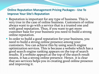 Online Reputation Management Pricing Packages - Use To Improve Your Site’s Reputation