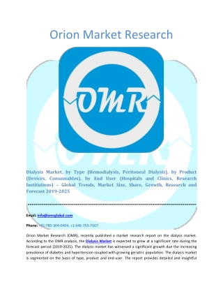 Dialysis Market Industry Size, Global Trends, Growth, Opportunities, Market Share and Market Forecast 2019 to 2025