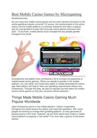 Best mobile casino games by microgaming