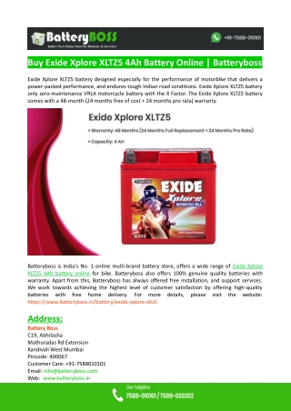 Buy Exide Xplore XLTZ5 4Ah Battery Online-Batteryboss