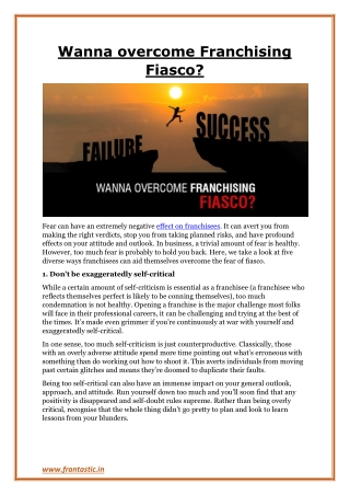 Wanna overcome Franchising Fiasco?