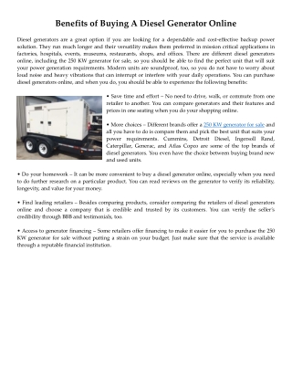 Benefits of Buying A Diesel Generator Online