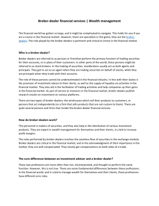 Broker-dealer financial services | Wealth management