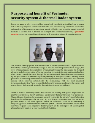 Purpose and benefit of Perimeter security system & thermal Radar system