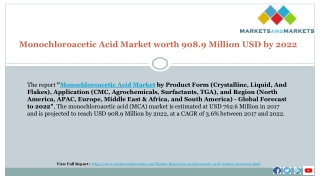 Monochloroacetic Acid Market worth 908.9 Million USD by 2022