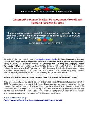 Automotive Sensors Market Development, Growth and Demand Forecast to 2023