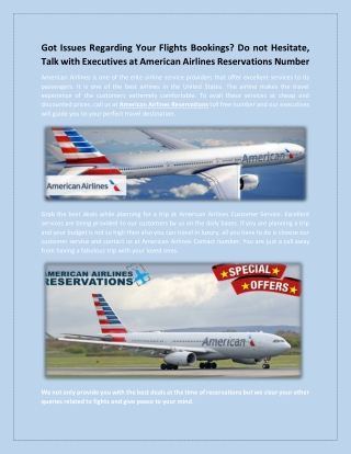 To resolve any Issues talk at American Airlines Reservations Number