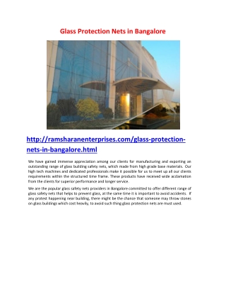 Glass Protection Nets in Bangalore