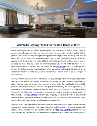 Visit Volka Lighting Pty Ltd for the Best Range of LED’s
