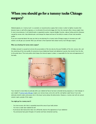 When you should go for a tummy tucks Chicago surgery?
