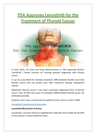 FDA approves Lenvatinib for the treatment of thyroid cancer