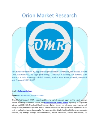 Nickel Cadmium Battery Market: Global Market Size, Industry Growth, Future Prospects, Opportunities and Forecast 2019-20