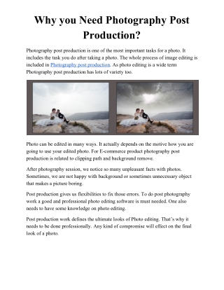 Why you Need Photography Post Production?