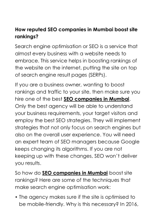 How reputed SEO companies in Mumbai boost site rankings?