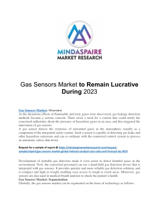 Gas Sensors Market to Remain Lucrative During 2023