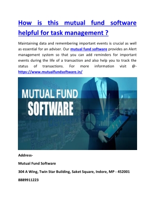 How is this mutual fund software helpful for task management ?