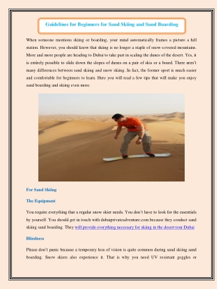 Guidelines for Beginners for Sand Skiing and Sand Boarding