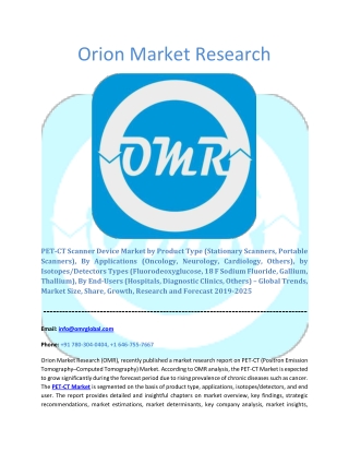 PET-CT Market: Global Industry Growth, Market Size, Market Share and Forecast 2019-2025