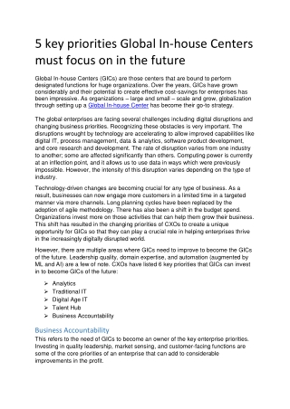 5 key priorities Global In-house Centers must focus on in the future
