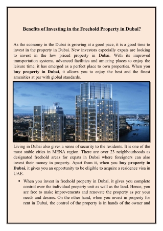 Benefits of Investing in the Freehold Property in Dubai?
