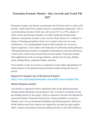 Potassium Formate Market - Size, Growth and Trend Till 2027