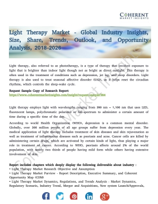 Light Therapy Market Reviews And Benefits 2018-2026