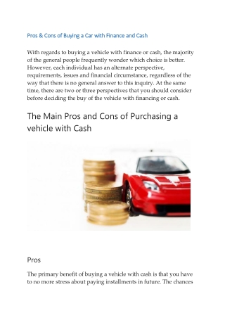 Pros & Cons of Buying a Car with Finance and Cash