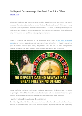 No Deposit Casino Always Has Great Free Spins Offers