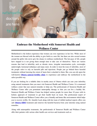 Embrace the Motherhood with Somerset Health and Wellness Center