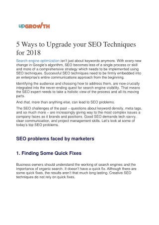 5 Ways to Upgrade your SEO Techniques for 2018