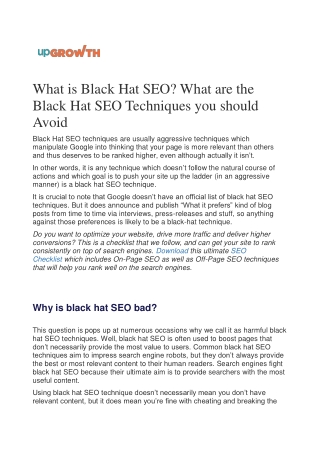 What is Black Hat SEO? What are the Black Hat SEO Techniques you should Avoid