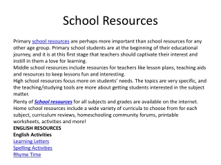 School Resources for children