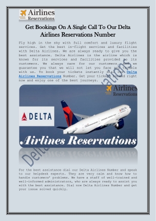 Get Bookings On A Single Call To Our Delta Airlines Reservations Number