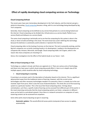 Effect of rapidly developing cloud computing services on Technology