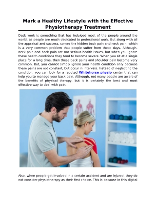 Mark a Healthy Lifestyle with the Effective Physiotherapy Treatment
