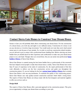Contact Sierra Gate Homes to Construct Your Dream House