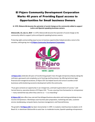 El Pájaro Community Development Corporation Marks 40 years of Providing Equal access to Opportunities