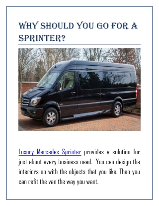 Why Should You Go For a Sprinter?