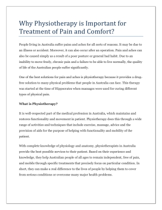 Why Physiotherapy is Important for Treatment of Pain and Comfort?