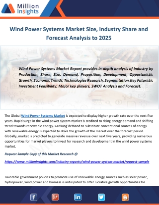 Wind Power Systems Market Size, Industry Share and Forecast Analysis to 2025