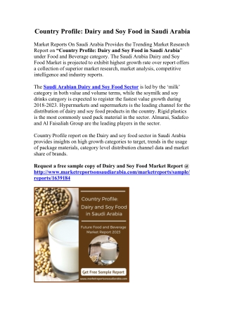 Saudi Arabia Dairy and Soy Food Market: Industry Trends, Opportunity and Forecast Till 2023