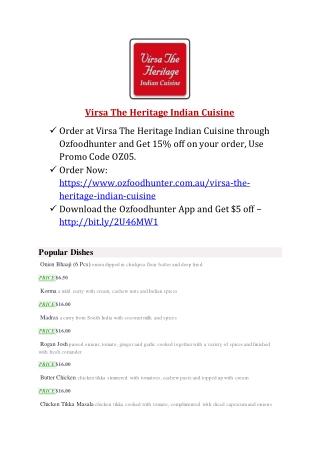 25% Off -Virsa The Heritage Indian Cuisine-Joondalup