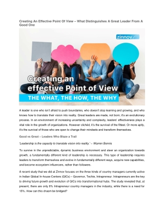 Creating An Effective Point Of View – What Distinguishes A Great Leader From A Good One