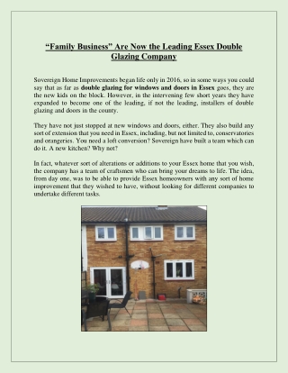 “Family Business” Are Now the Leading Essex Double Glazing Company