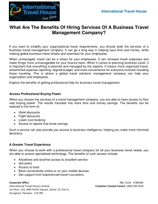 What Are The Benefits Of Hiring Services Of A Business Travel Management Company?