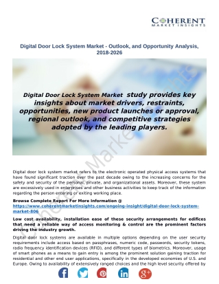 Digital Door Lock System Market - Outlook, and Opportunity Analysis, 2018-2026