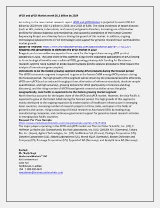 dPCR and qPCR Market worth $6.3 billion by 2024